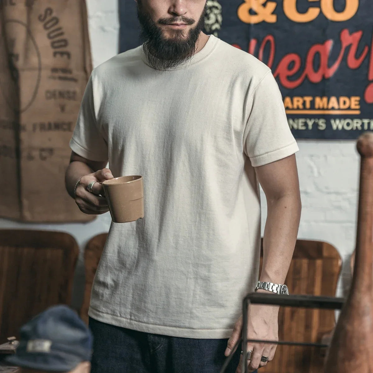 Men’s: Vintage Style Heavyweight Cotton Seamless Tubular T-Shirt Summer Plain Basic Tee Shirts