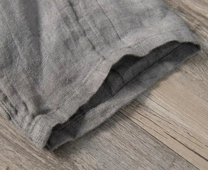 メンズ レトロ 100% リネン レジャー 無地 半袖 トップス、生リネン Vネック ややシワ加工 Tシャツ、オリジナルエコロジー