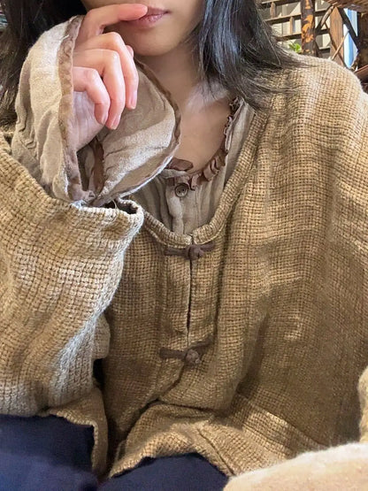 Women’s: Vintage Style Knit Cardigan Long Sleeve V-Neck Loose Sweater Casual Jacket for Autumn & Winter
