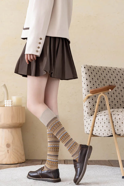 Women’s: Cotton Middle and High Tube Calf and Knee Socks Harajuku Mori Striped Socks