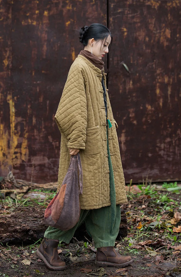 Women's: High Quality Cotton Linen Vintage Asian Style Quilted Coats - Loose Thick Warm Long Padded Jackets for Winter