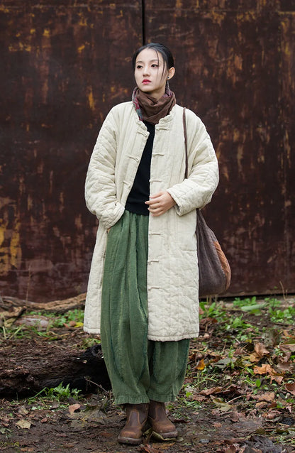 Women's: High Quality Cotton Linen Vintage Asian Style Quilted Coats - Loose Thick Warm Long Padded Jackets for Winter