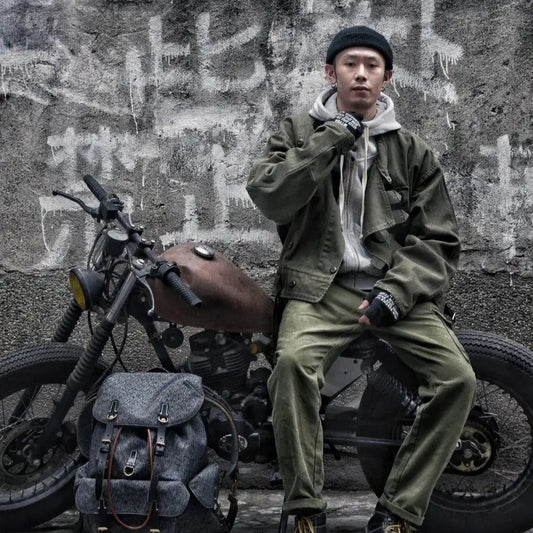 Men’s: Vintage Style Swedish Motorcycle/Bomber Jacket with Adjustable Buckle for Spring Autumn Casual Coat in Green