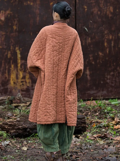 Women's: High Quality Cotton Linen Vintage Asian Style Quilted Coats - Loose Thick Warm Long Padded Jackets for Winter