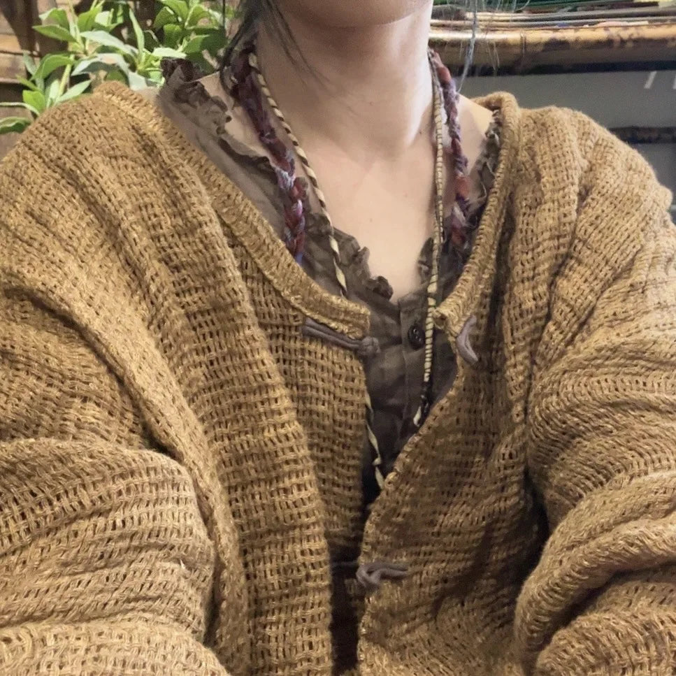 Women’s: Vintage Style Knit Cardigan Long Sleeve V-Neck Loose Sweater Casual Jacket for Autumn & Winter