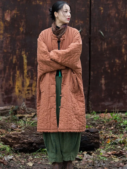 Women's: High Quality Cotton Linen Vintage Asian Style Quilted Coats - Loose Thick Warm Long Padded Jackets for Winter