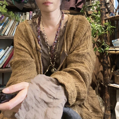 Women’s: Vintage Style Knit Cardigan Long Sleeve V-Neck Loose Sweater Casual Jacket for Autumn & Winter