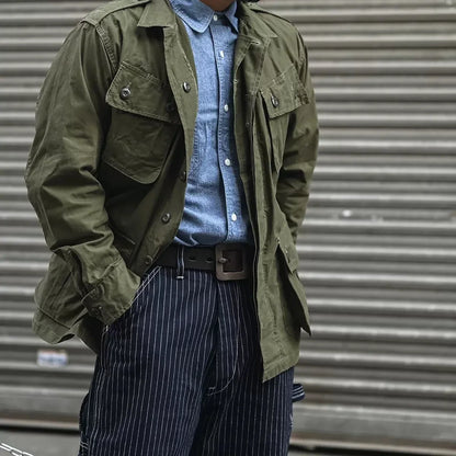 Men’s: Chambray Long Sleeve Shirt Summer/ Spring Two-Pocket Workshirt in Light Blue