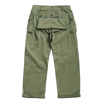 Men’s: Vintage Military Style P-44 Monkey Pants, HBT Cargo Trousers Army Green