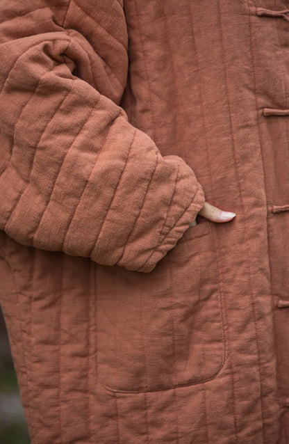 Women's: High Quality Cotton Linen Vintage Asian Style Quilted Coats - Loose Thick Warm Long Padded Jackets for Winter