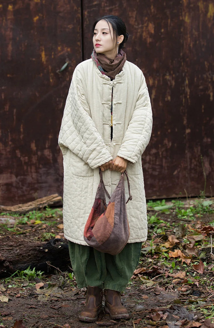Women's: High Quality Cotton Linen Vintage Asian Style Quilted Coats - Loose Thick Warm Long Padded Jackets for Winter