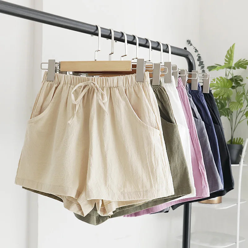 Women’s: Cotton Linen High Waist Shorts, Summer Casual & Sports Female S-3XL