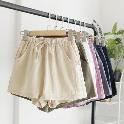 Women’s: Cotton Linen High Waist Shorts, Summer Casual & Sports Female S-3XL