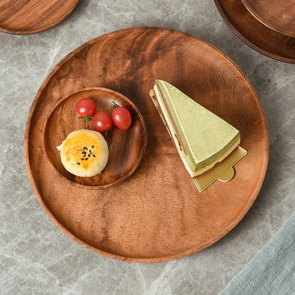 Zero Waste: Japanese Household Dishes Made from Acacia Wood - Round Tableware Salad Dessert Tray, Wood Dinnerware Set, Plates & Serving Platter