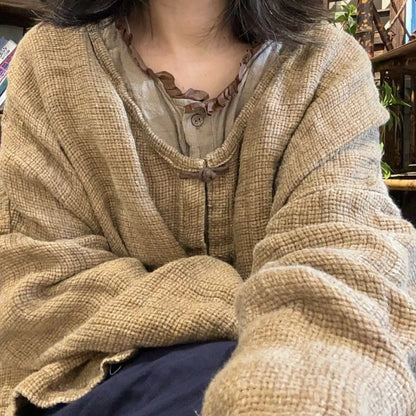 Women’s: Vintage Style Knit Cardigan Long Sleeve V-Neck Loose Sweater Casual Jacket for Autumn & Winter