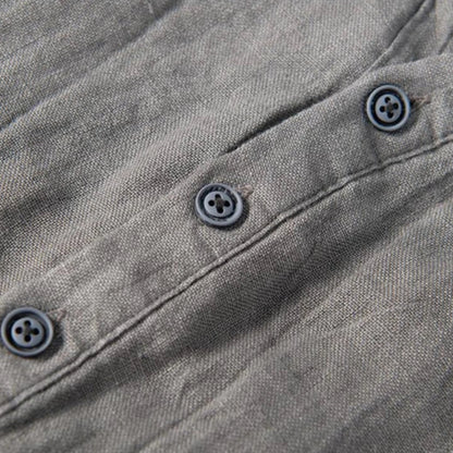 メンズ レトロ 100% リネン レジャー 無地 半袖 トップス、生リネン Vネック ややシワ加工 Tシャツ、オリジナルエコロジー