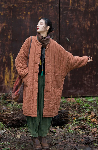 Women's: High Quality Cotton Linen Vintage Asian Style Quilted Coats - Loose Thick Warm Long Padded Jackets for Winter