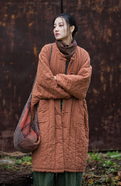 Women's: High Quality Cotton Linen Vintage Asian Style Quilted Coats - Loose Thick Warm Long Padded Jackets for Winter