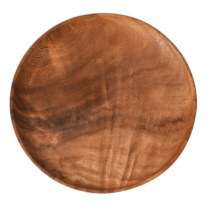 Zero Waste: Japanese Household Dishes Made from Acacia Wood - Round Tableware Salad Dessert Tray, Wood Dinnerware Set, Plates & Serving Platter