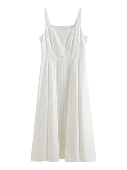 Women’s: French Style Elegant Pure Cotton Retro Plaid Strappy Dress for Spring or Summer